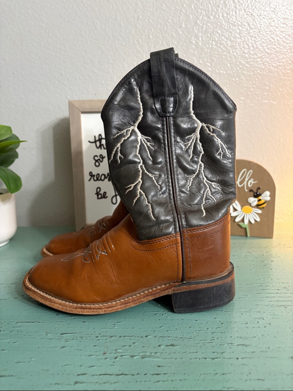 Kids Two-Tone Brown and Black Western Cowboy Boots